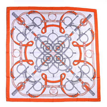 Hermes Cashmere Silk Eperon D'Or Shawl 140 Orange Gris Chine 1 of 5