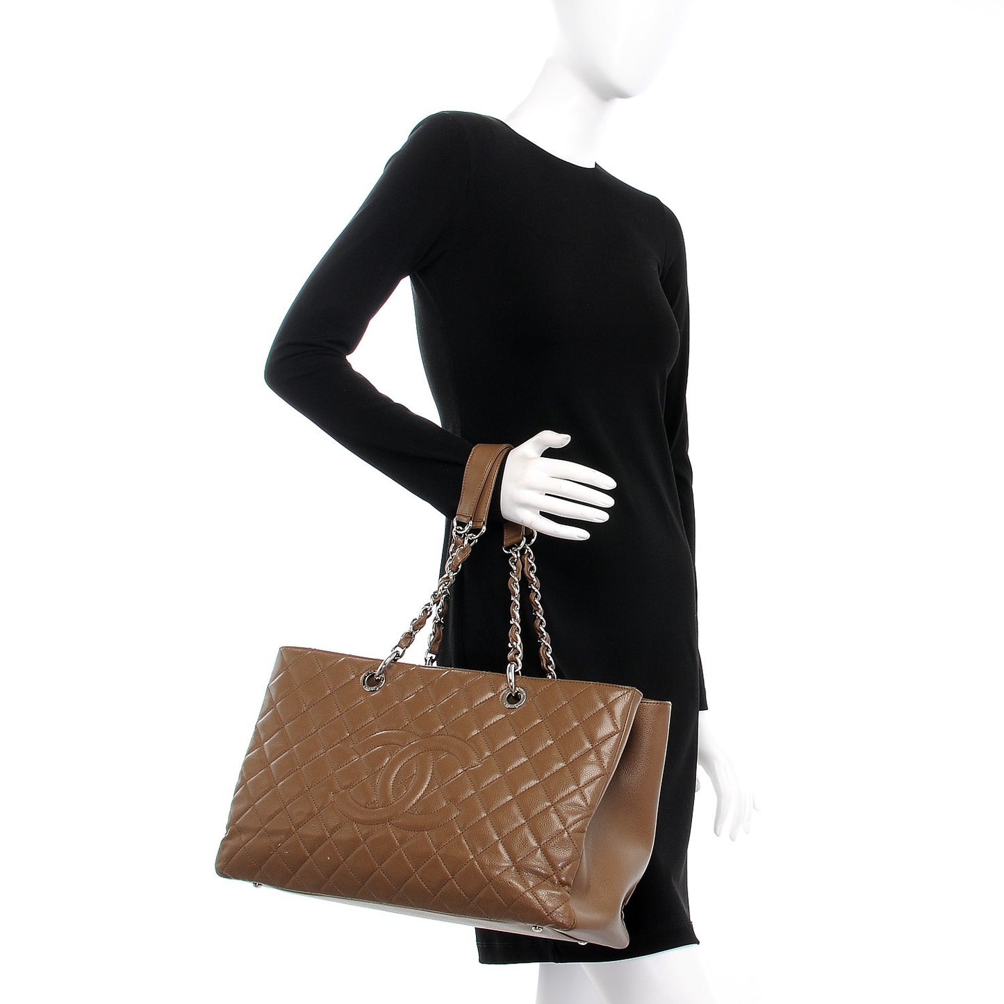 Caviar Quilted XL Grand Shopping Tote GST Dark Beige