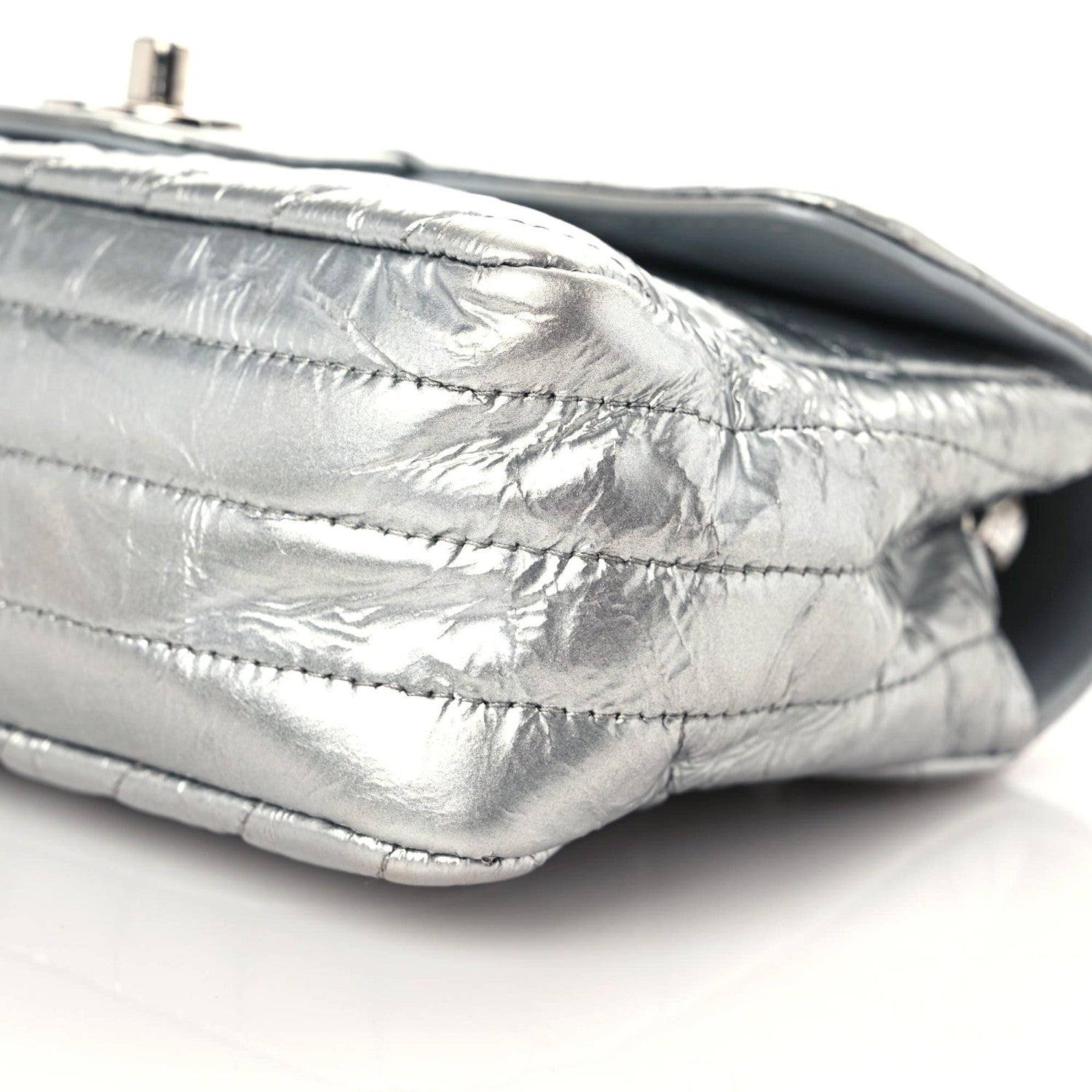 Chanel Patent Metallic Crumpled Calfskin Chevron Quilted Mini Rectangular Flap Silver 5 of 10