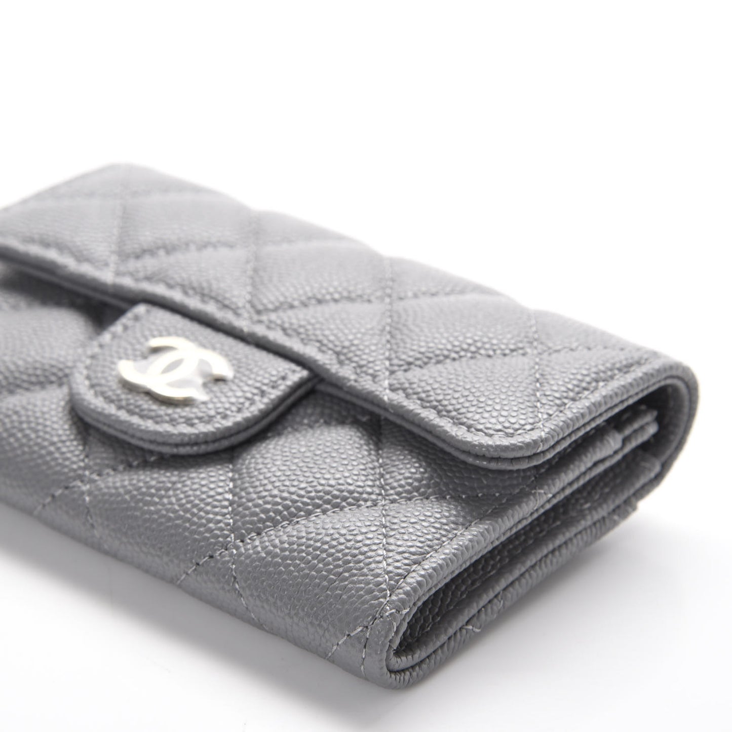 Caviar Quilted Flap Card Holder Wallet Dark Grey