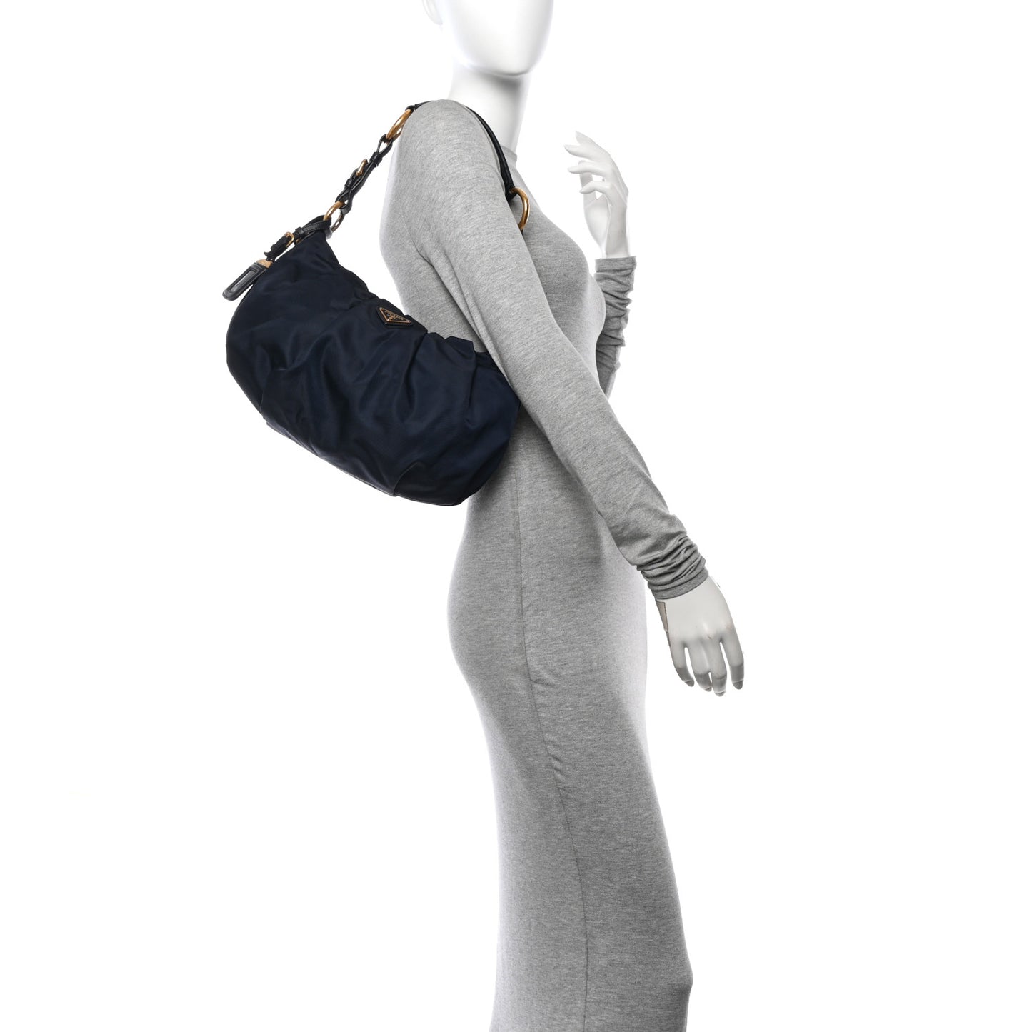 Tessuto Nylon Soft Calf Pleated Hobo Bleu
