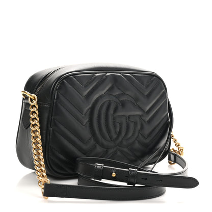 Gucci Calfskin Matelasse Mini GG Marmont Chain Shoulder Bag Black 3 of 11