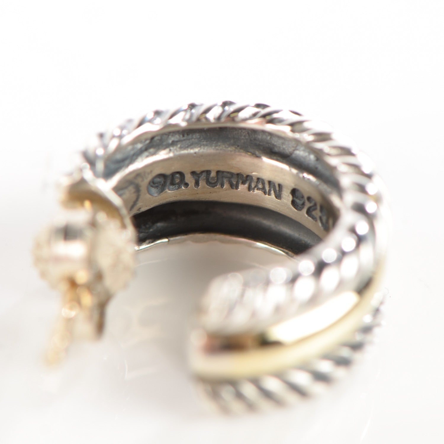 David Yurman Sterling Silver 14K Yellow Gold 16mm Cable Classics Hoop Earrings 3 of 5
