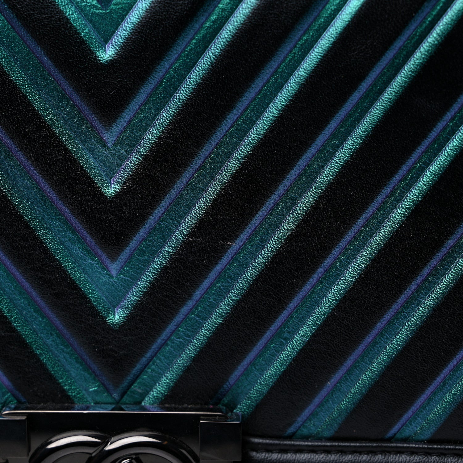 Chanel Calfskin Painted Chevron Embossed Medium Boy Flap Black 13 of 15