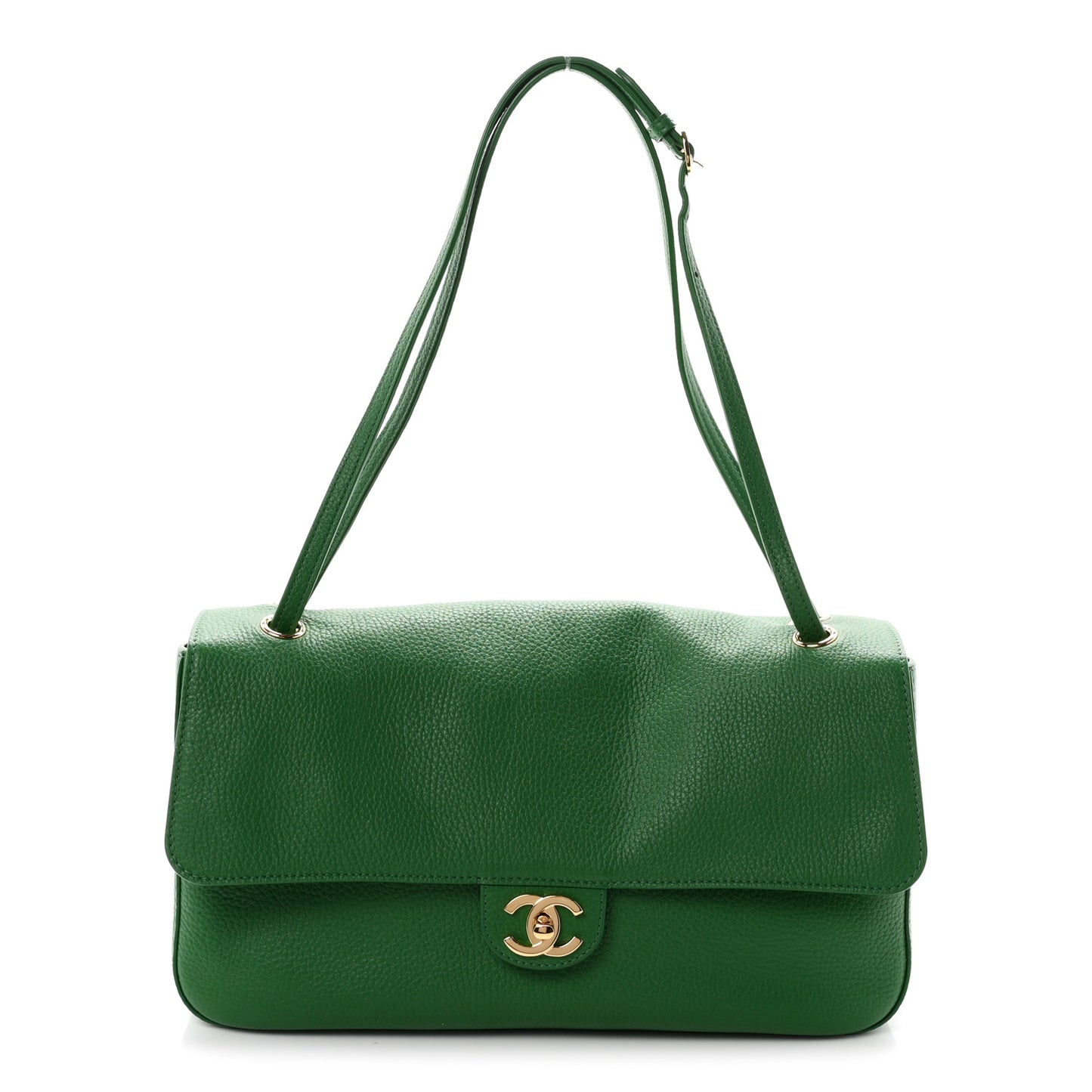 Grained Calfskin Small Souplissimo Maxi Flap Green