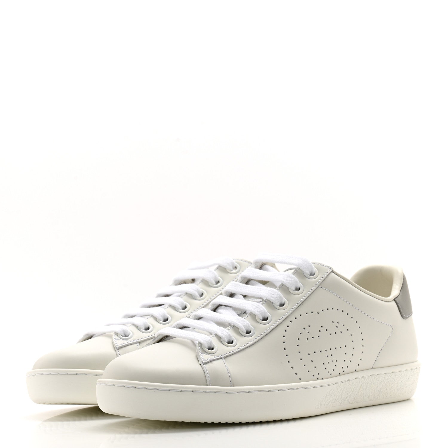 Gucci Calfskin Interlocking G Perforated Womens Ace Sneakers 35 White Grey Sky 3 of 10
