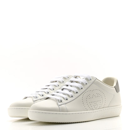 Gucci Calfskin Interlocking G Perforated Womens Ace Sneakers 35 White Grey Sky 3 of 10