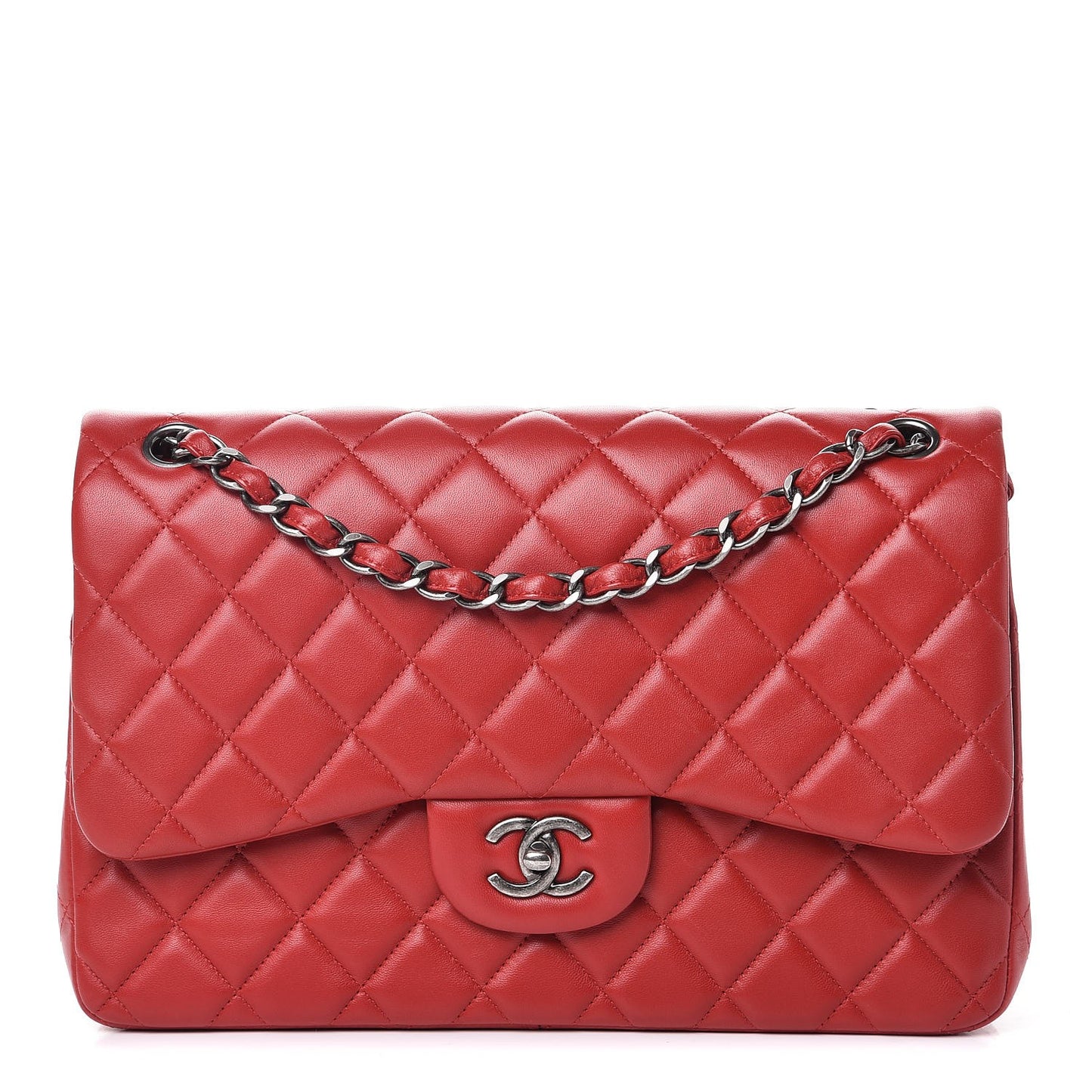 Lambskin Quilted Jumbo Double Flap Red
