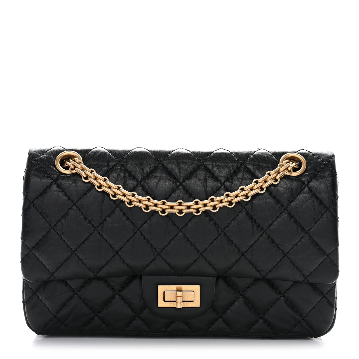 Aged Calfskin Quilted 2.55 Reissue 225 Flap Black Black