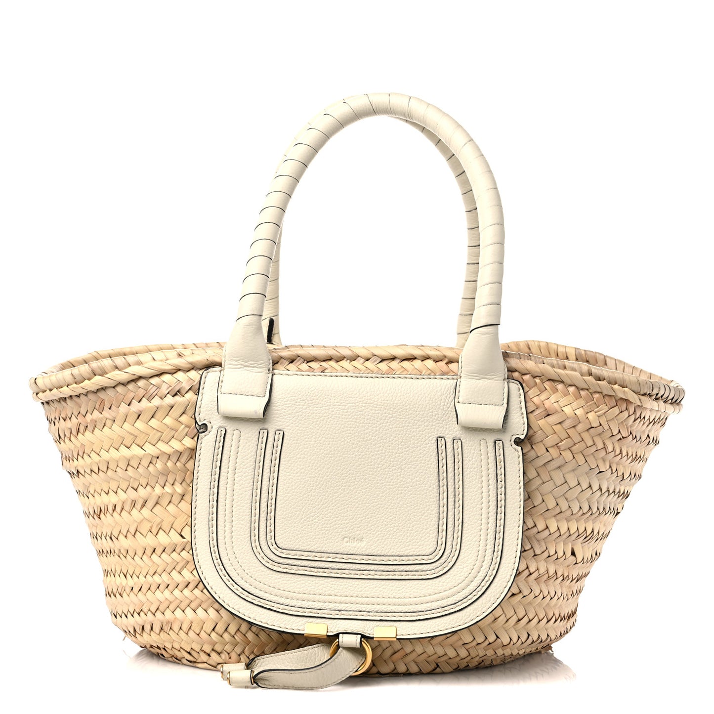 Raffia Small Grain Calfskin Medium Marcie Basket White