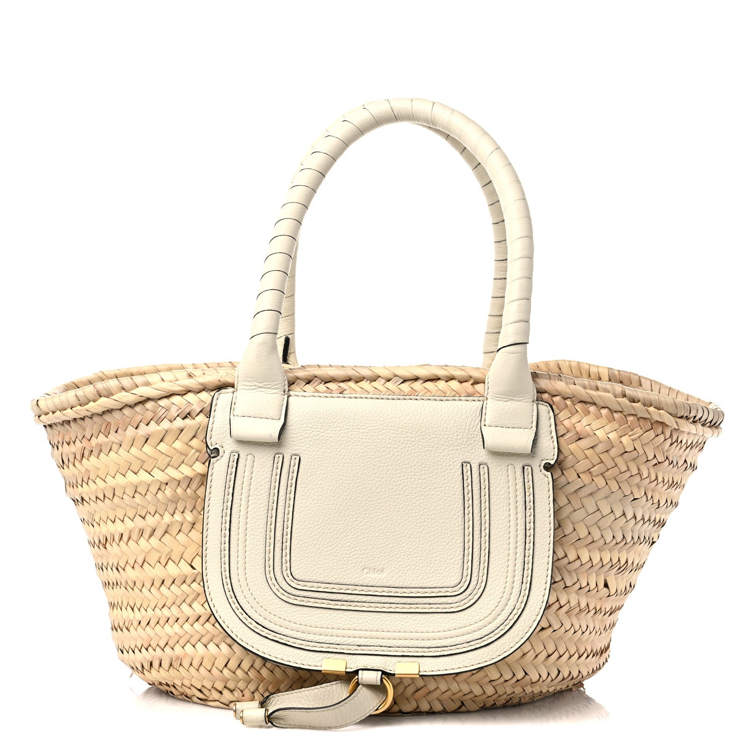 Chloe Raffia Small Grain Calfskin Medium Marcie Basket White 1 of 11