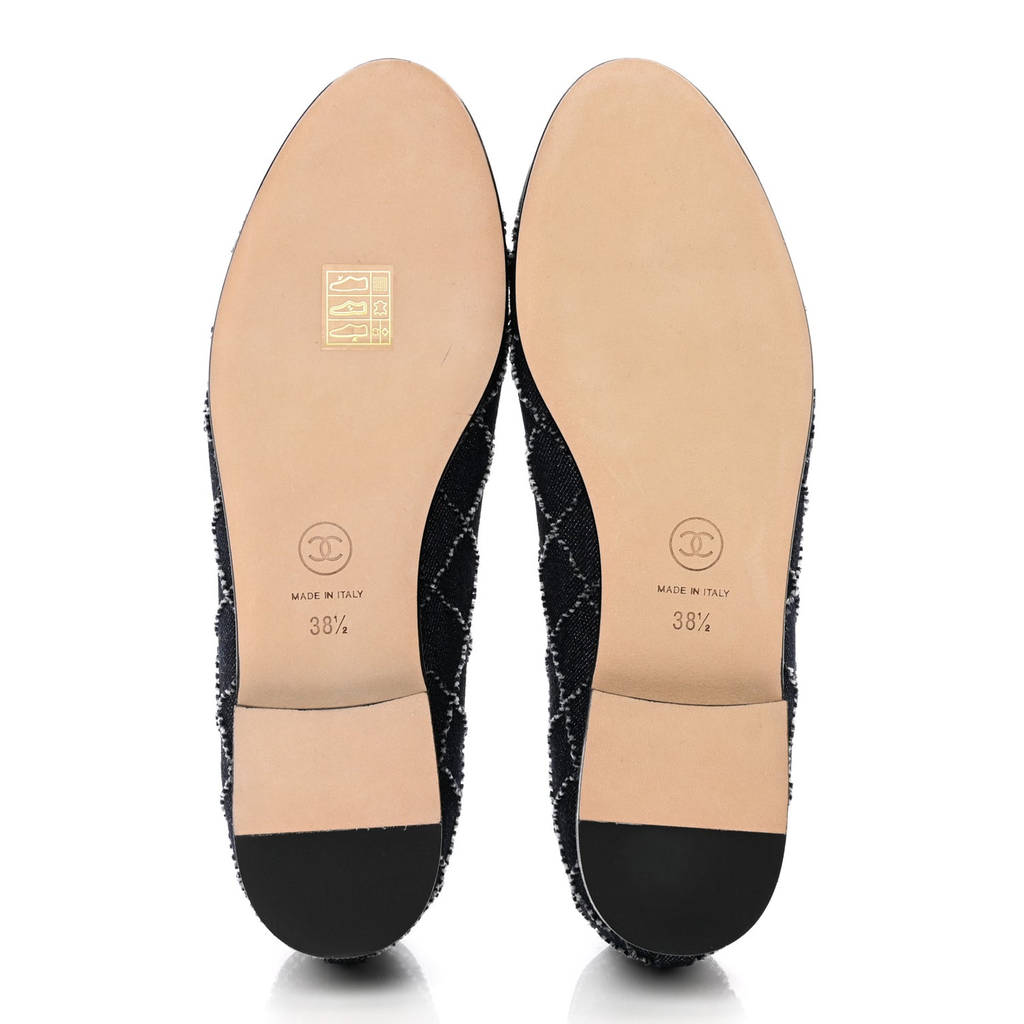 Denim Embroidered Grosgrain CC Cap Toe Ballerina Flats 38.5 Blue Black
