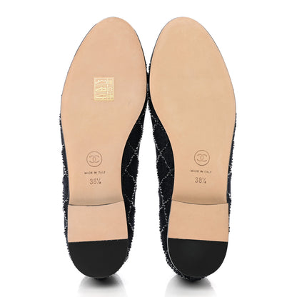 Chanel Denim Embroidered Grosgrain CC Cap Toe Ballerina Flats 38.5 Blue Black 5 of 8