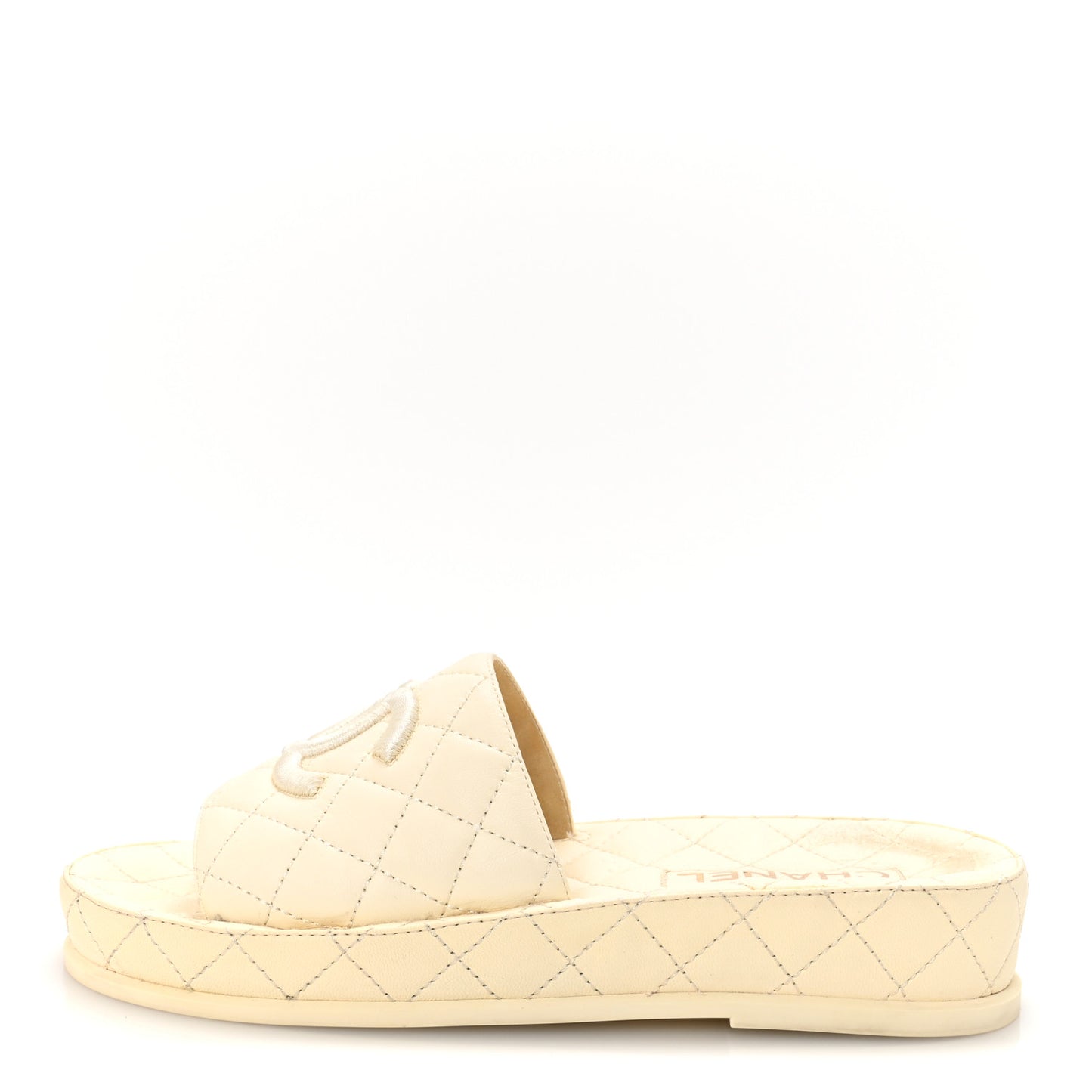 Lambskin Quilted CC Mules Sandals 38 Ivory