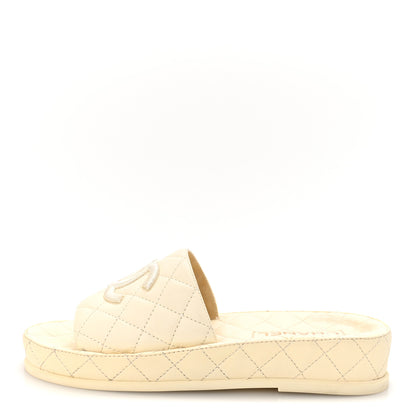 Chanel Lambskin Quilted CC Mules Sandals 38 Ivory 1 of 10