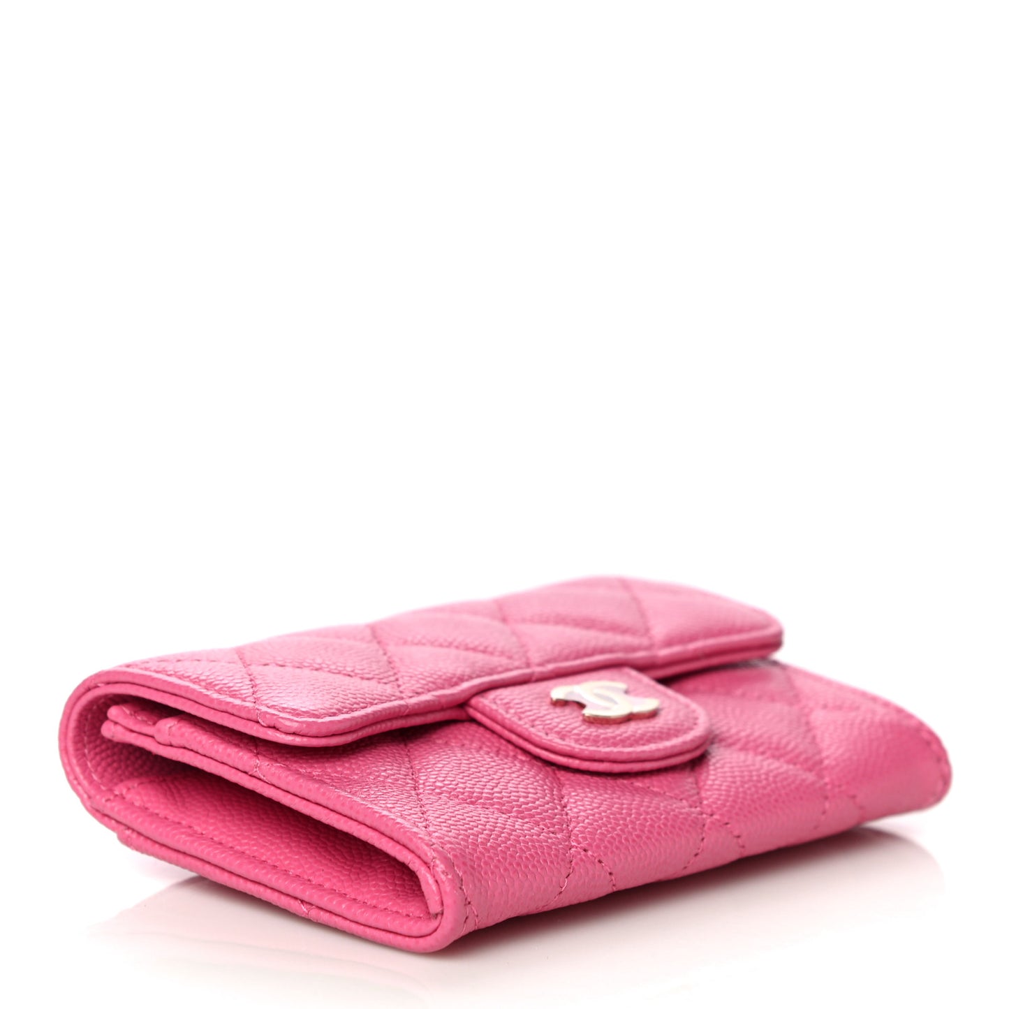 Caviar Quilted Flap Card Holder Wallet Pink
