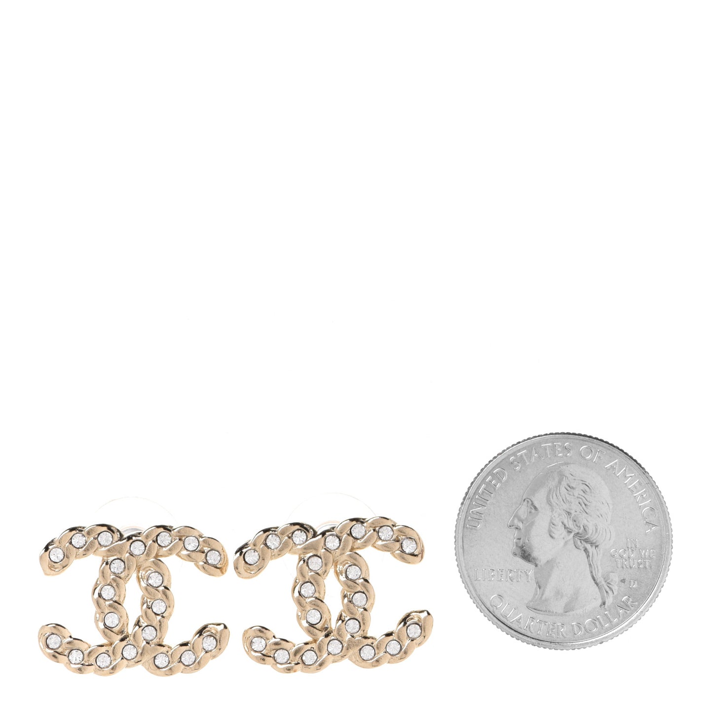 Crystal Chain Link CC Earrings Gold