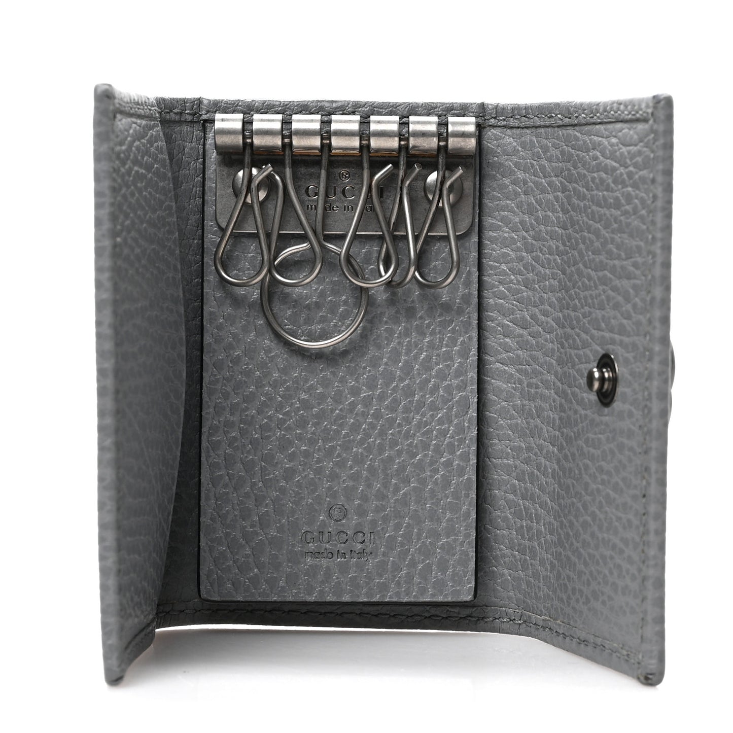 Pebbled Calfskin Enamel Monochrome GG Marmont 6 Key Holder Deep Grey