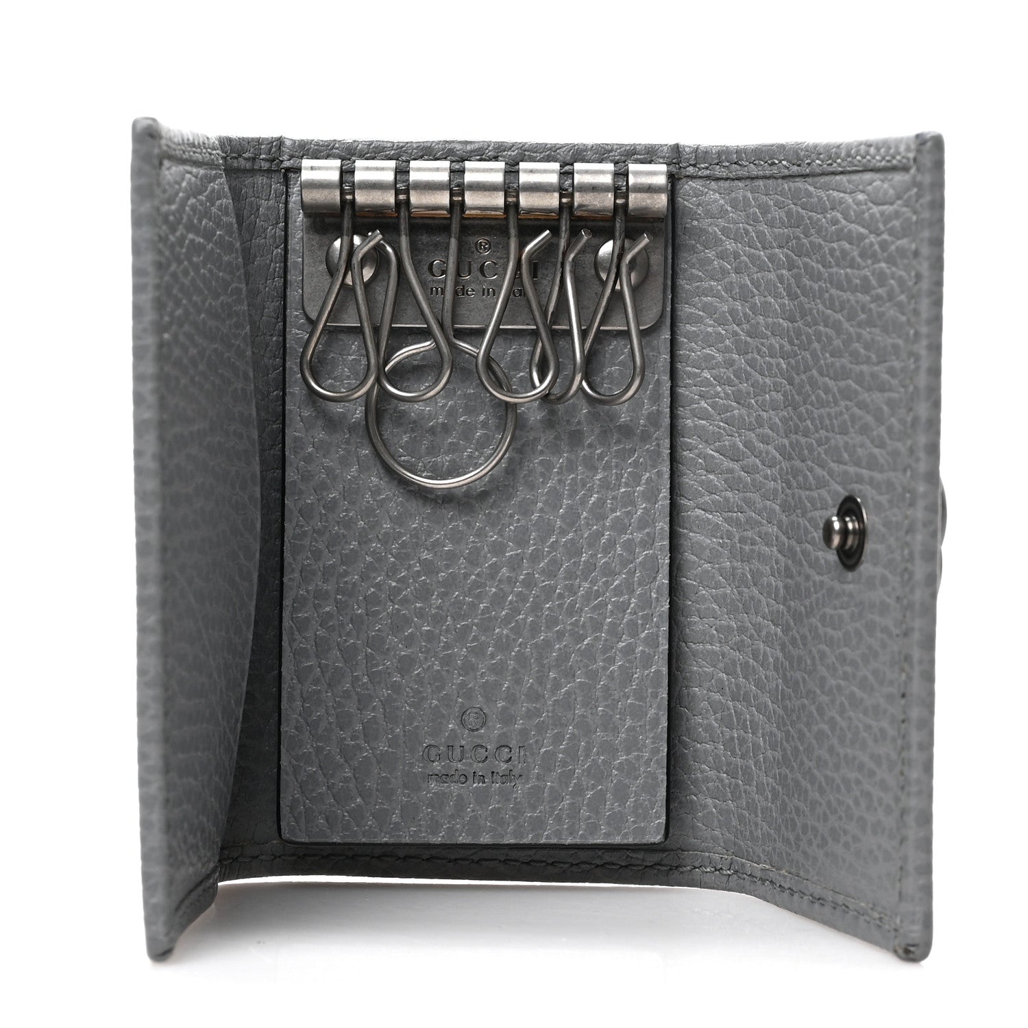 Gucci Pebbled Calfskin Enamel Monochrome GG Marmont 6 Key Holder Deep Grey 6 of 6