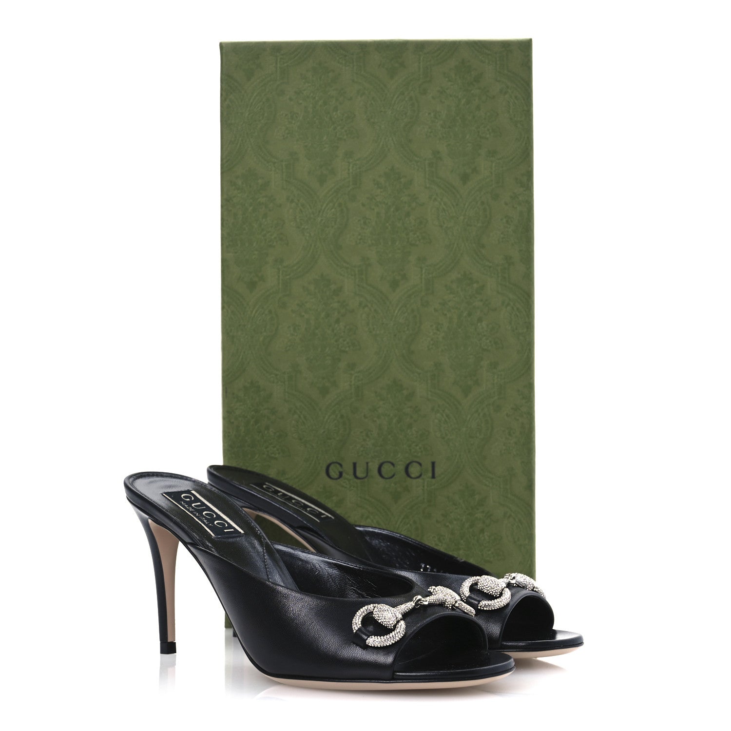 Gucci Calfskin Crystal Horsebit Sandal Pumps 36.5 Black 13 of 13