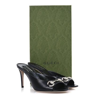 Gucci Calfskin Crystal Horsebit Sandal Pumps 36.5 Black 13 of 13