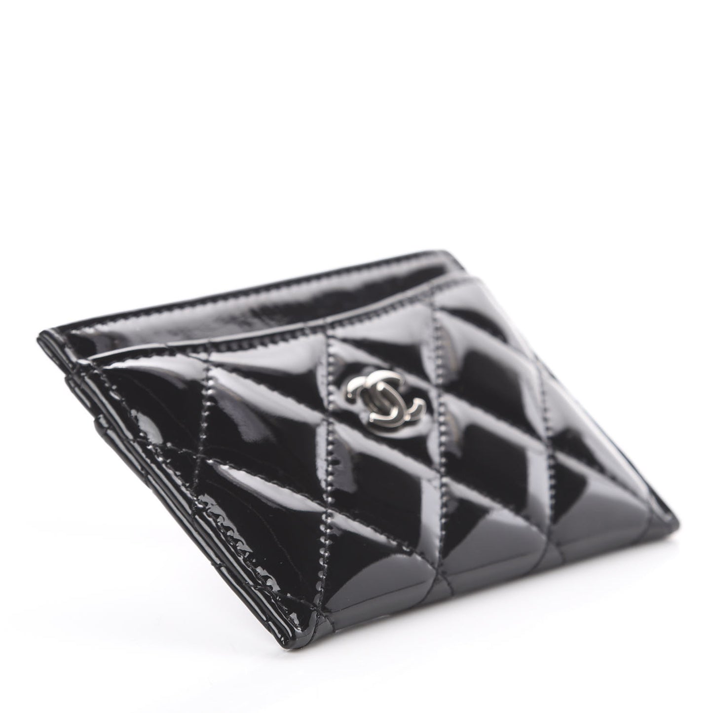 Patent Calfskin Quilted Card Holder Black
