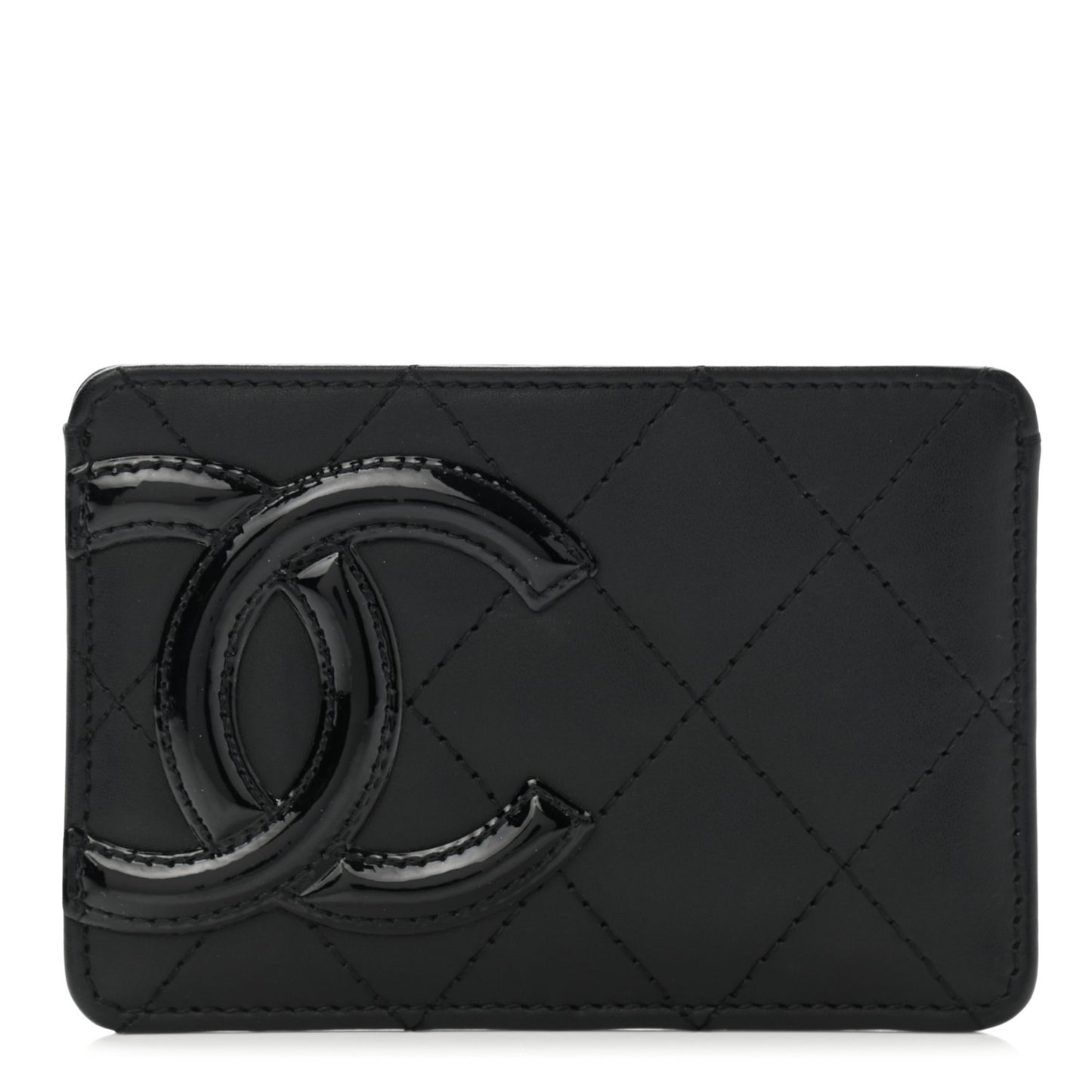 Calfskin Quilted Cambon Card Holder Black