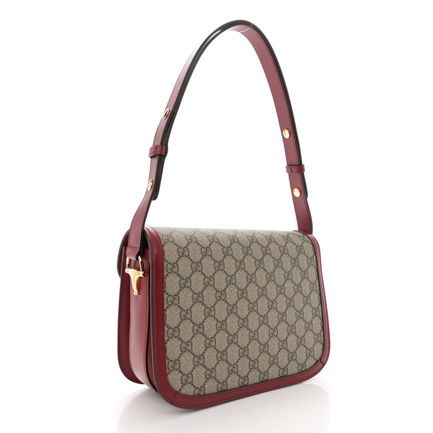 Gucci GG Supreme Monogram Azalea Calfskin Horsebit 1955 Shoulder Bag Beige Ebony New Cherry Red 3 of 10