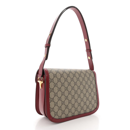 Gucci GG Supreme Monogram Azalea Calfskin Horsebit 1955 Shoulder Bag Beige Ebony New Cherry Red 3 of 10