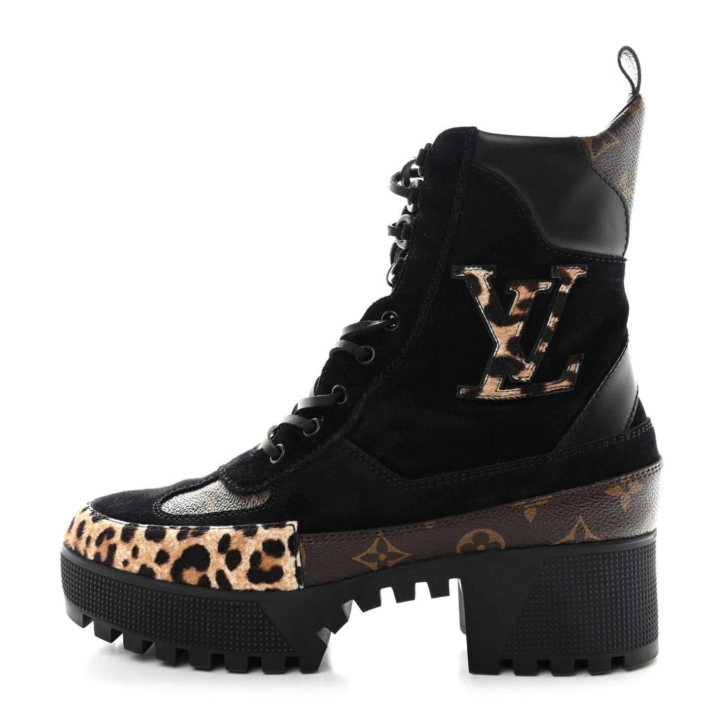 Suede Calfskin Monogram Calf Hair Laureate Platform Desert Boots 39.5 Black