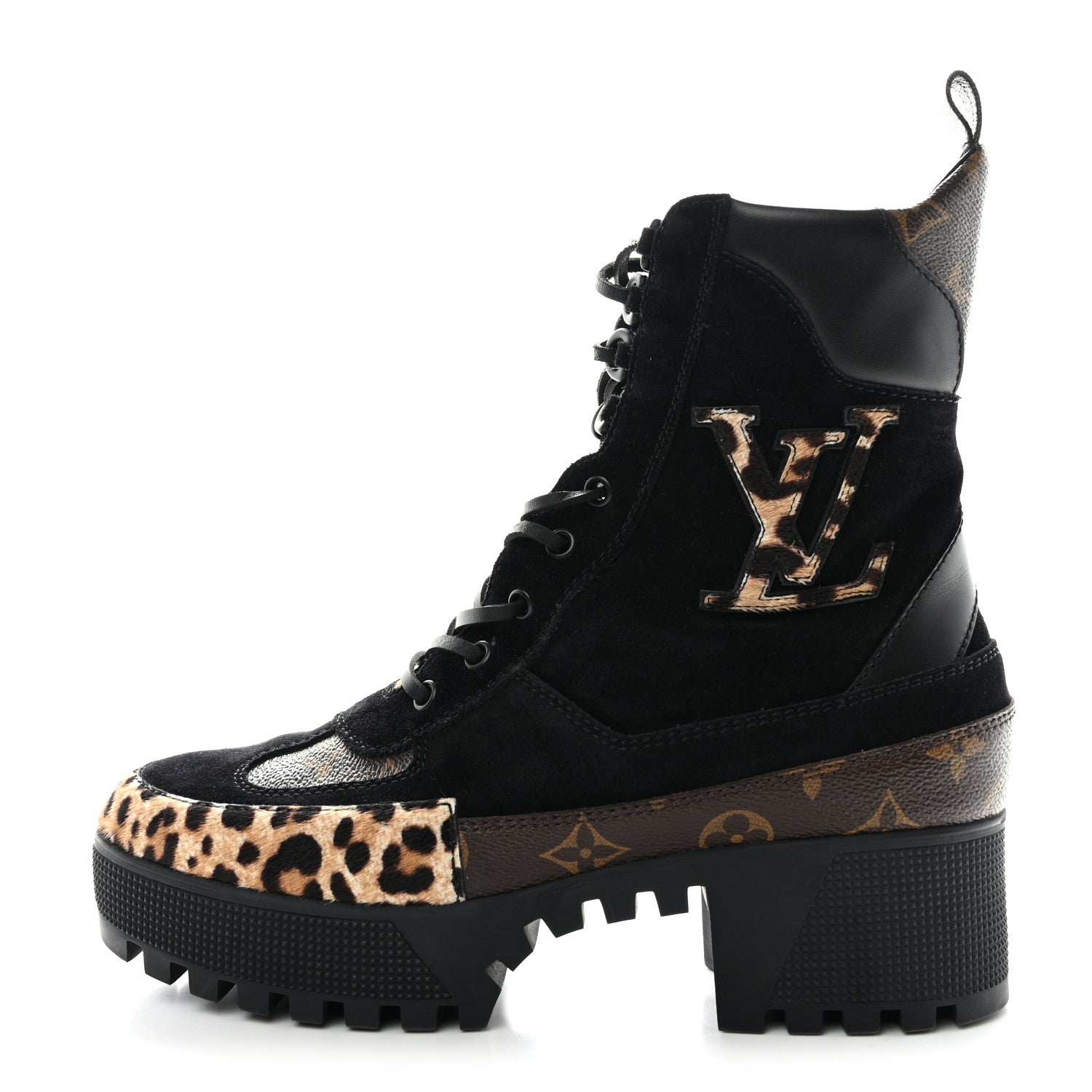 Louis Vuitton Suede Calfskin Monogram Calf Hair Laureate Platform Desert Boots 39.5 Black 1 of 9