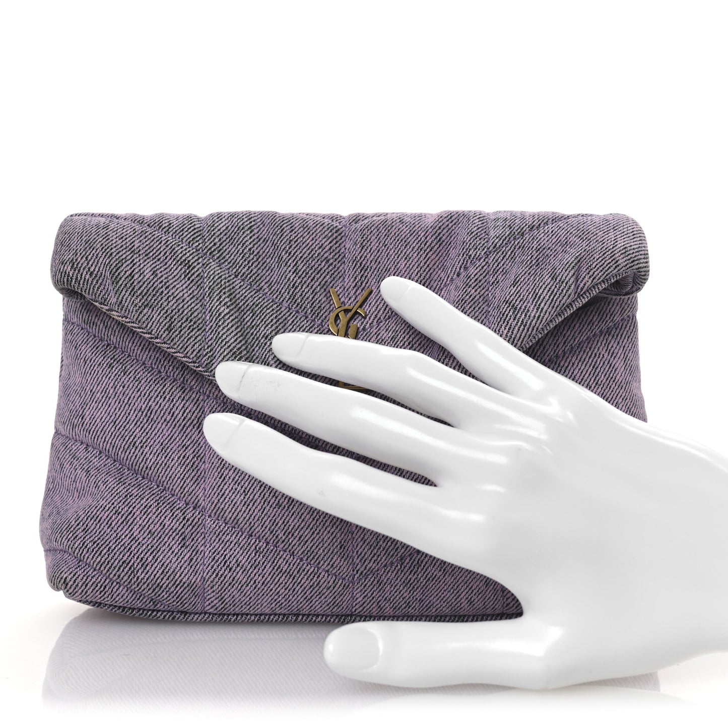 Denim Quilted Loulou Puffer Monogram Pouch Clutch Bleached Lilac
