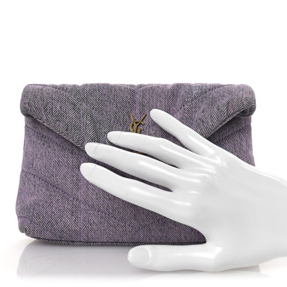 Saint Laurent Denim Quilted Loulou Puffer Monogram Pouch Clutch Bleached Lilac 2 of 11