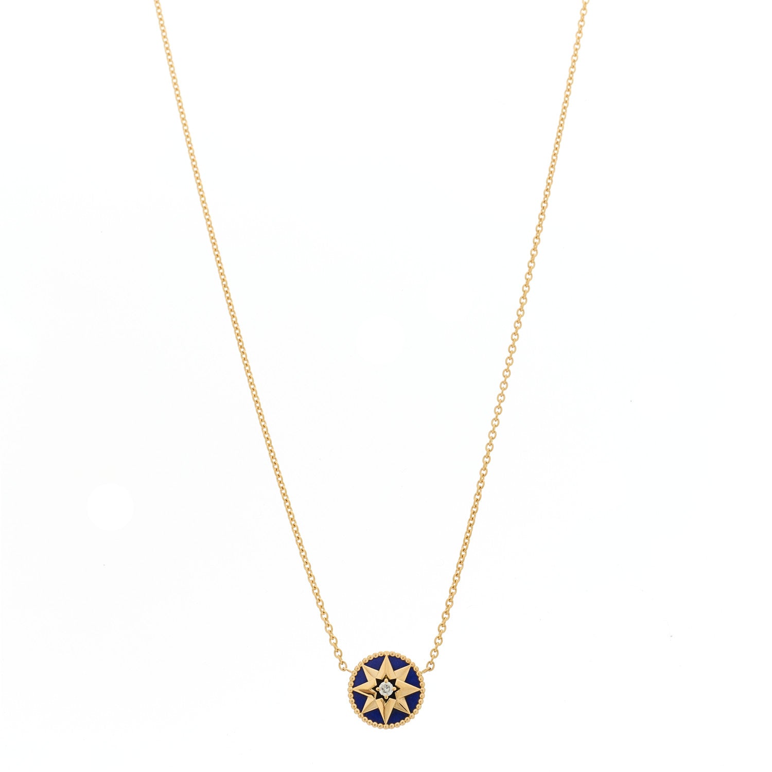 Christian Dior 18K Yellow Gold Diamond Lapis Lazuli Rose Des Vents Necklace 1 of 6