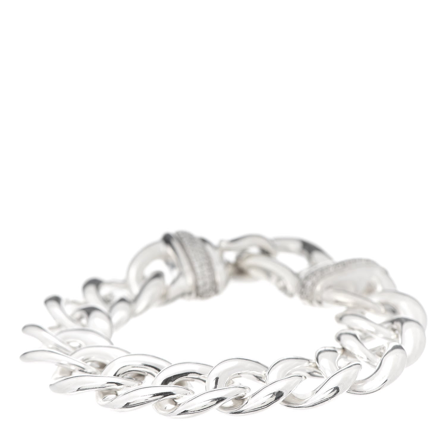David Yurman Sterling Silver Diamond 20mm Curb Link Buckle Bracelet 3 of 5