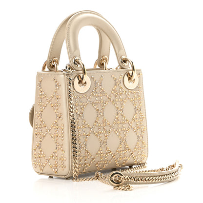 Christian Dior Metallic Lambskin Crystal Cannage Mini Lady Dior Platinum 3 of 14