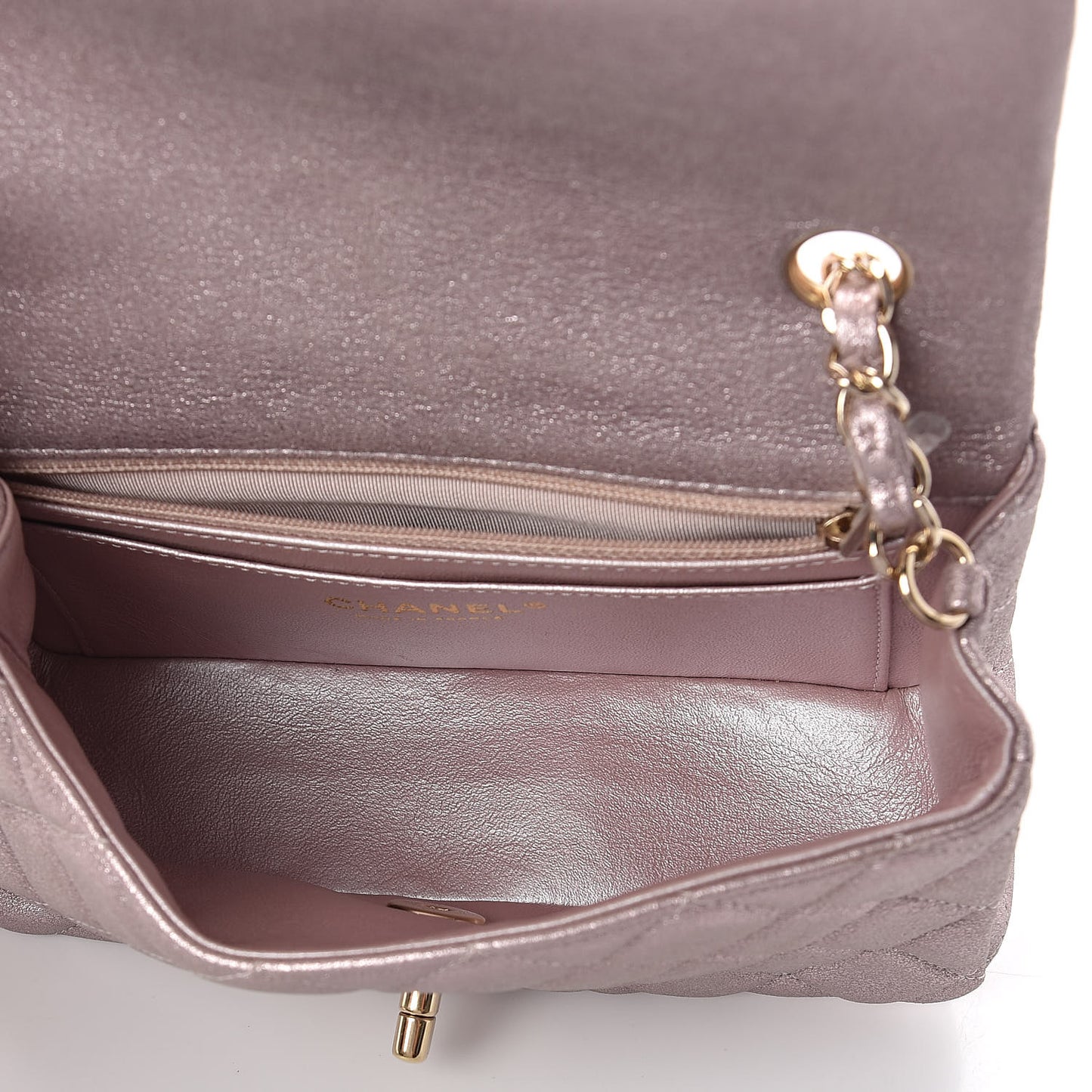 Metallic Goatskin Quilted Mini Rectangular Flap Pink