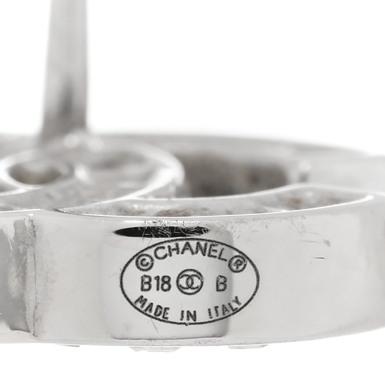 Chanel Baguette Crystal CC Earrings Silver Grey 4 of 4