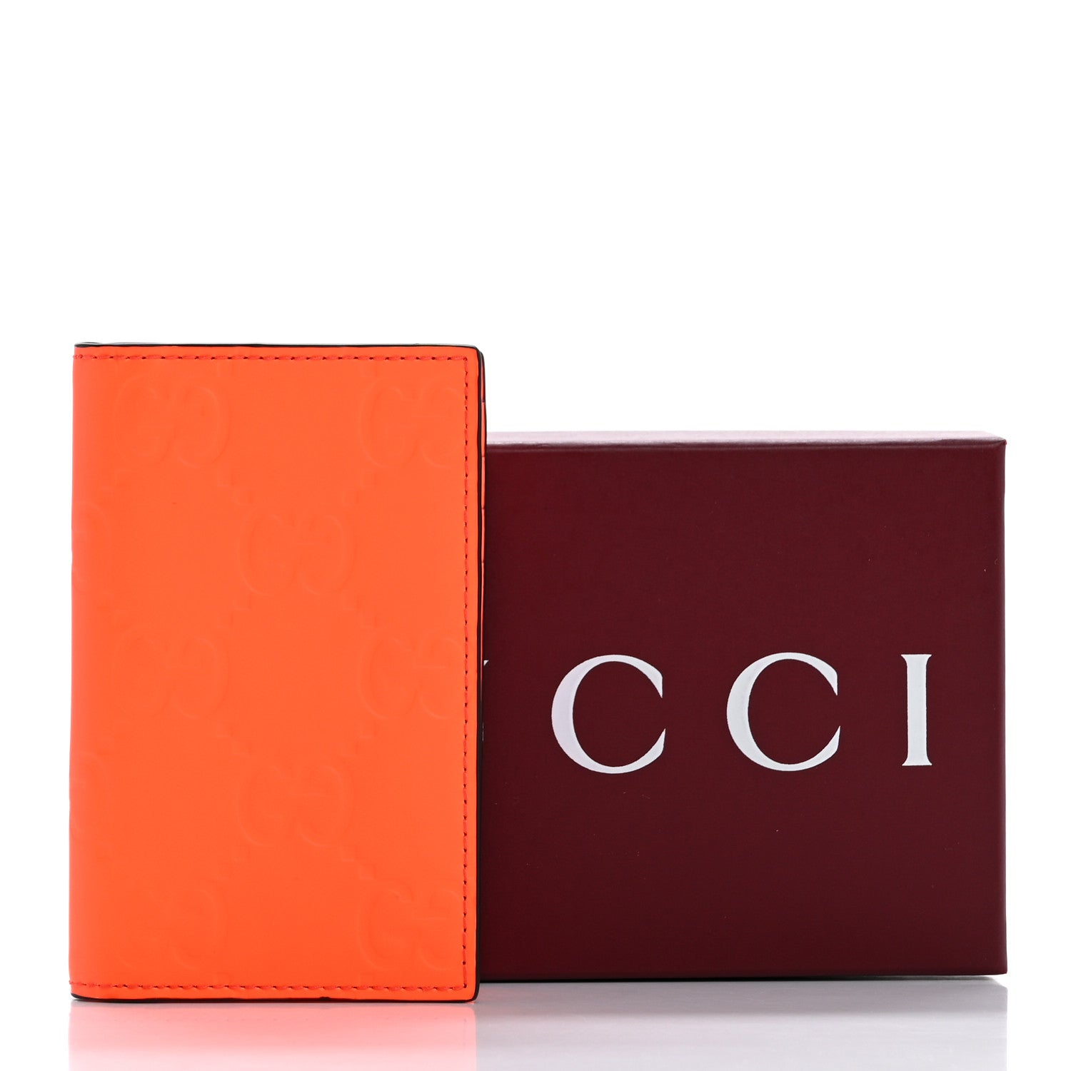 Gucci Rubber Effect GG Embossed Long Card Case New Orange Fluo 8 of 8