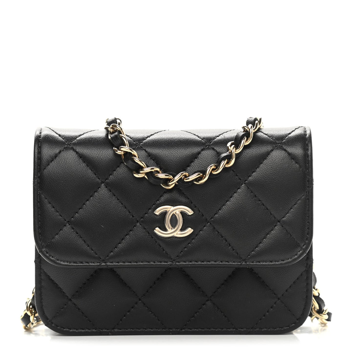 Lambskin Quilted Mini Coco Bow Clutch With Chain Black