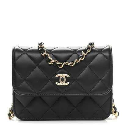 Chanel Lambskin Quilted Mini Coco Bow Clutch With Chain Black 1 of 12