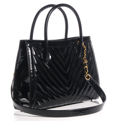 Chanel Patent Chevron Top Handle Bag Black 3 of 8