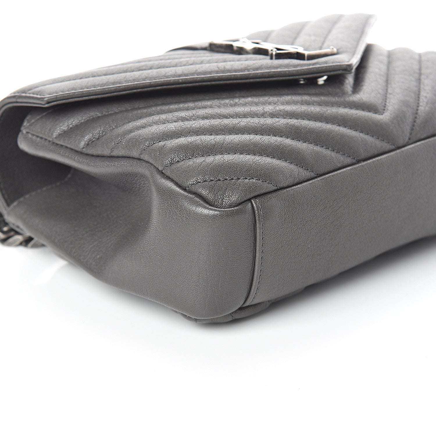 Saint Laurent Sheepskin Matelasse Chevron Monogram Medium College Bag Light Coal 8 of 9