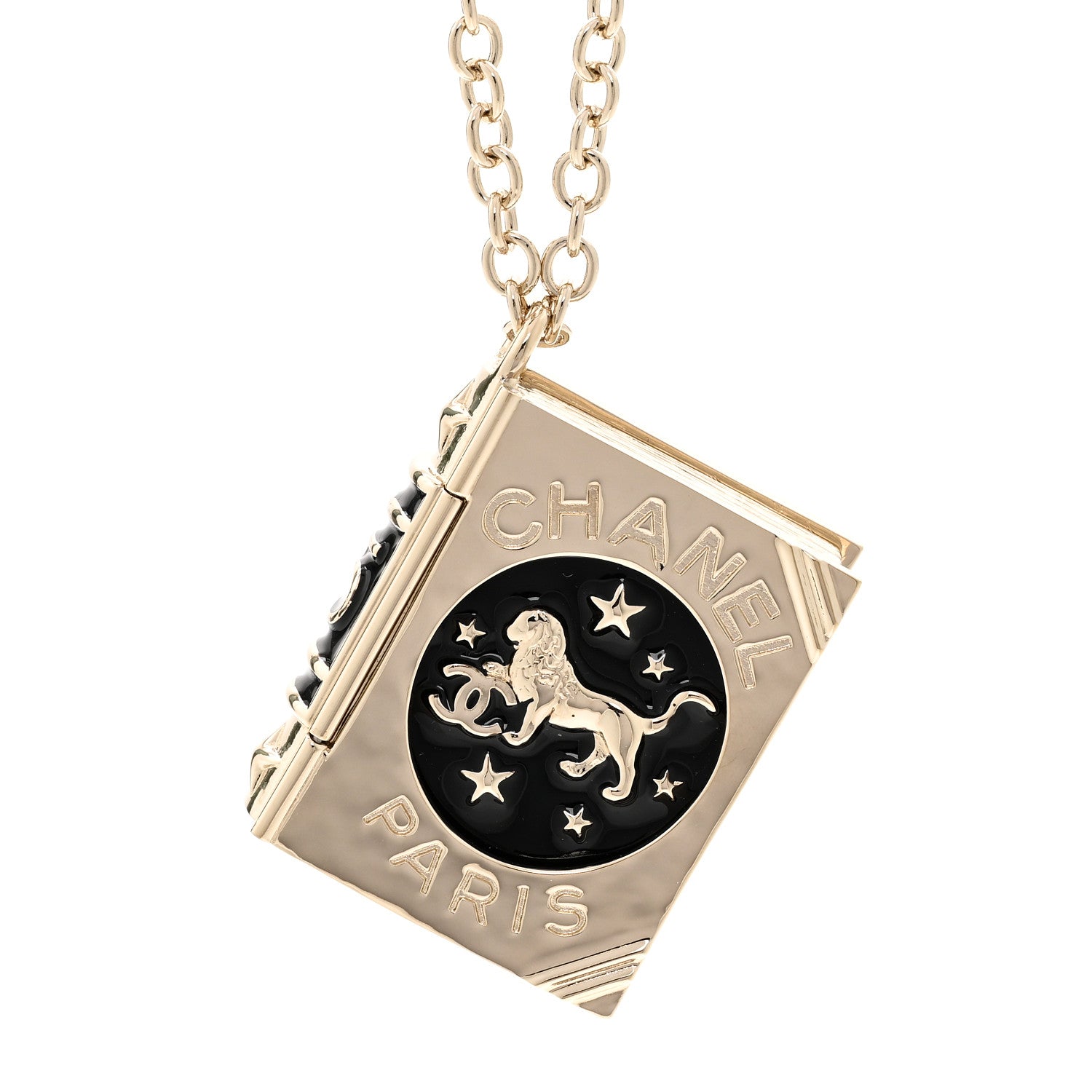 Chanel Metal CC Lion Book Locket Necklace Gold 4 of 6