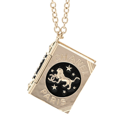 Chanel Metal CC Lion Book Locket Necklace Gold 4 of 6