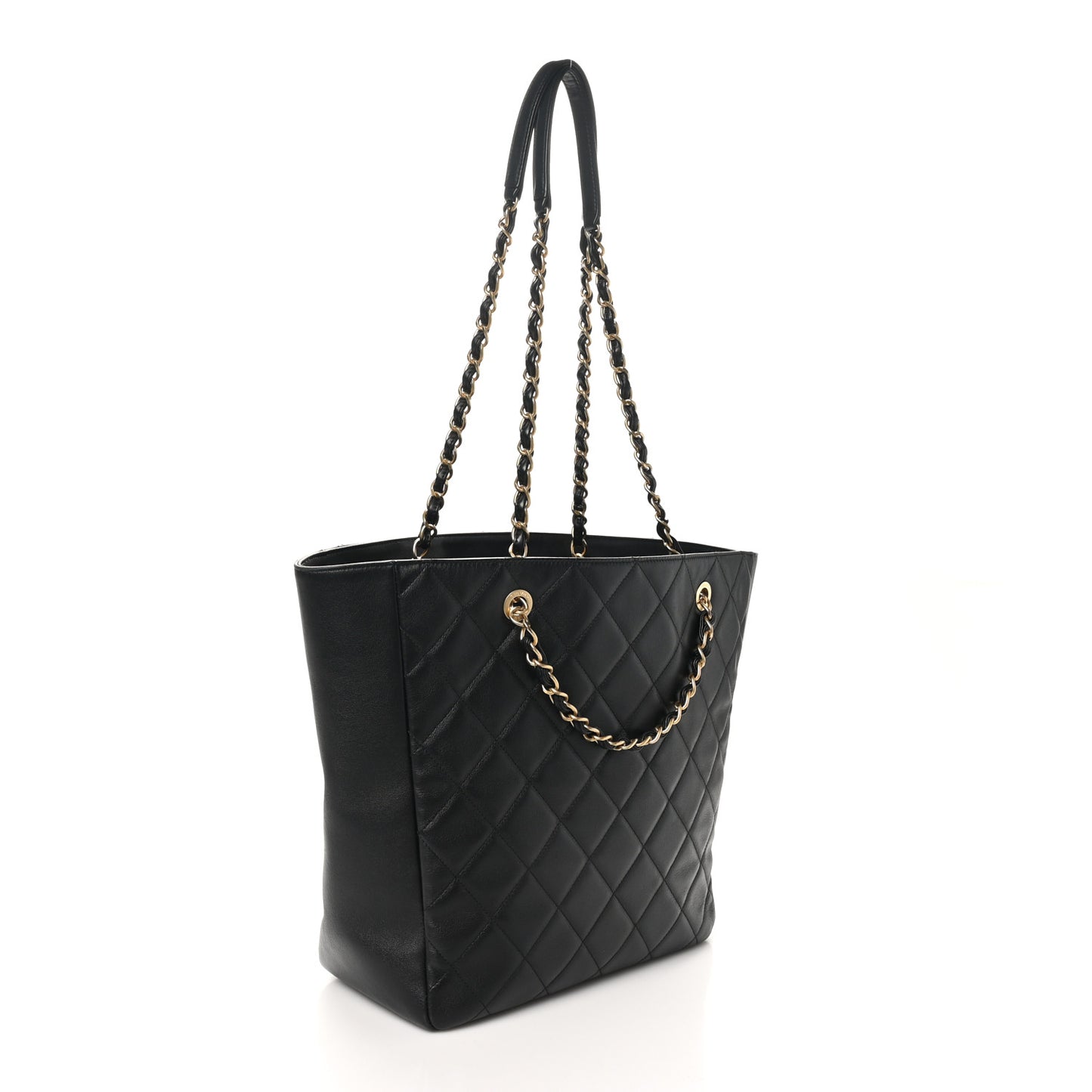 Lambskin Quilted Shopping Tote Black