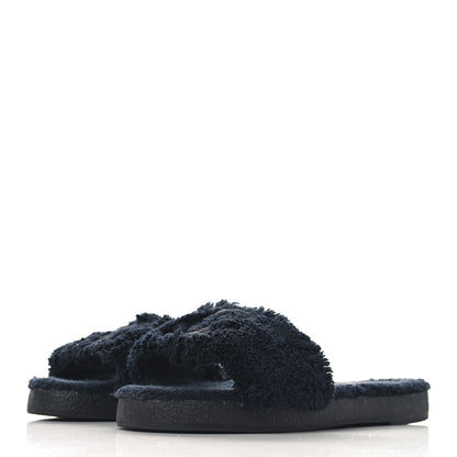 Chanel Terry CC Flat Mules Sandals 37 Navy 4 of 7