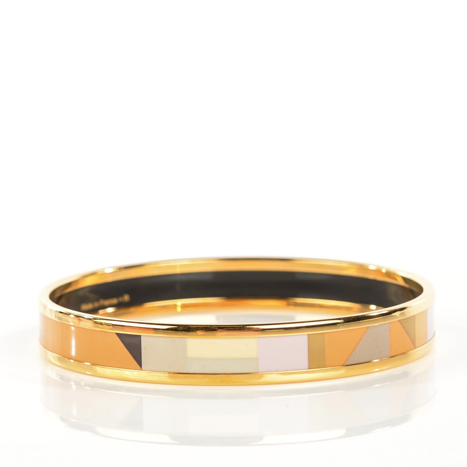 Hermes Enamel Printed Narrow Perspective Cavaliere Bracelet 62 Gold 3 of 6
