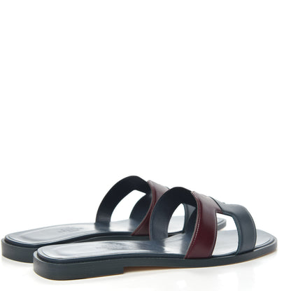 Hermes Box Calfskin Oran Sandals 36.5 Bleu Ardoise Bordeaux 4 of 8