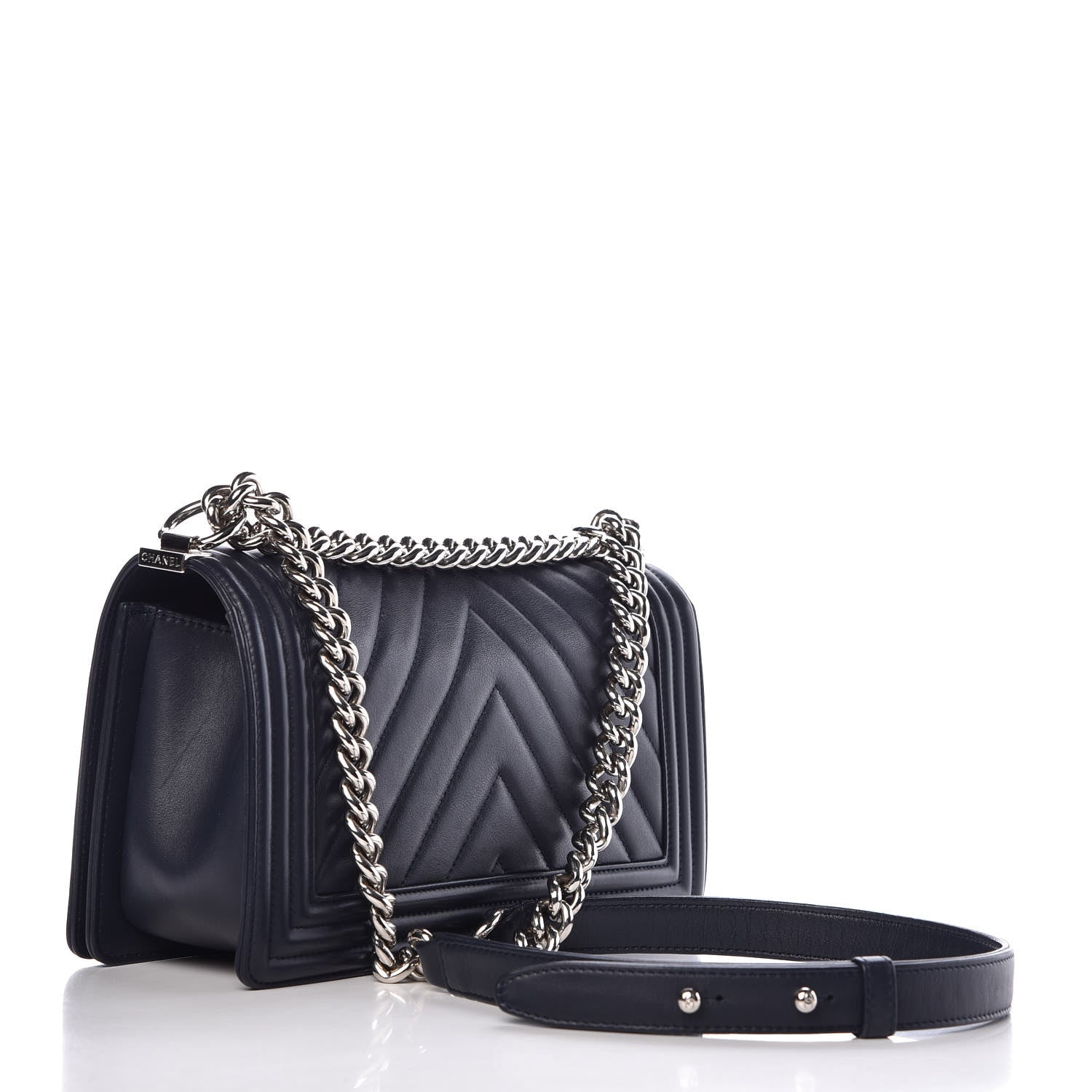 Chanel Lambskin Chevron Medium Boy Flap Dark Navy Blue 3 of 10